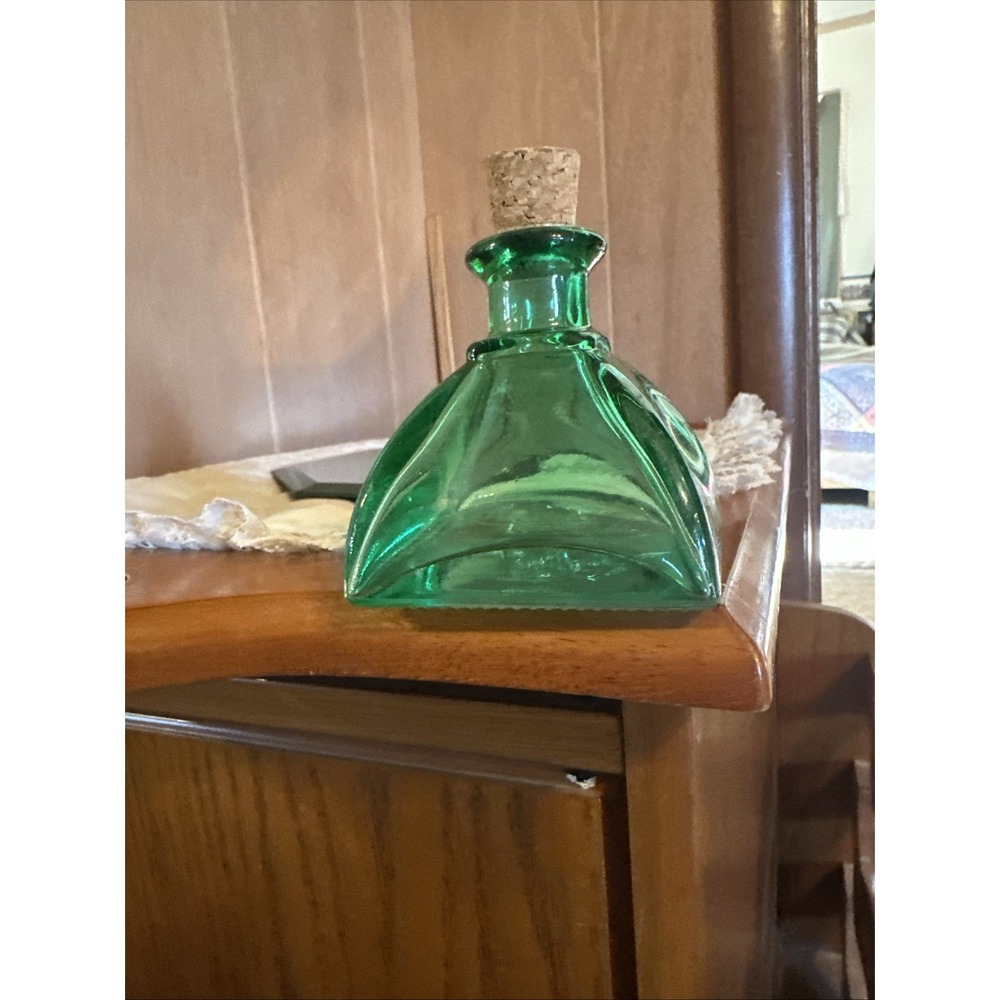 Vintage Teal‎ Green Glass Perfume Bottle With Stopper
